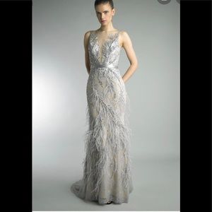 Basix Black Label feather embellished evening gown size 8